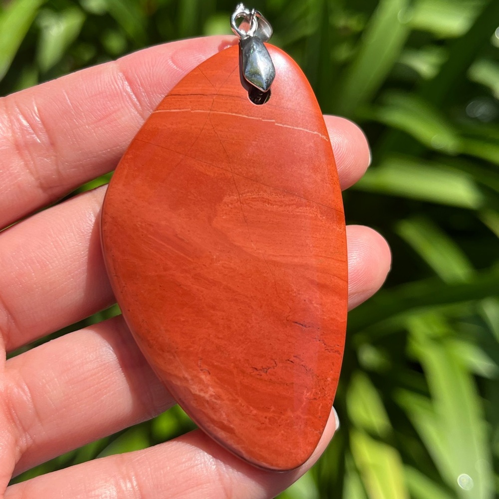 Large 925 silver plated red jasper‎ Freeform pendant 1418